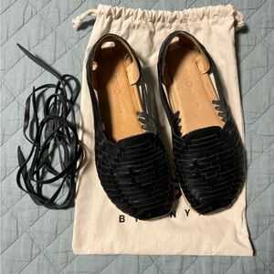 Origo Shoes The Huarache Wide by Anya Black Woven Leather Flats